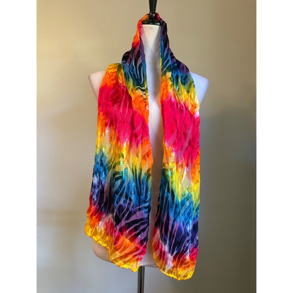 Accessories - Rainbow Tie Dye Zebra Scarf Silk Colorful boho retro y2k whimsigoth fairy wrap d